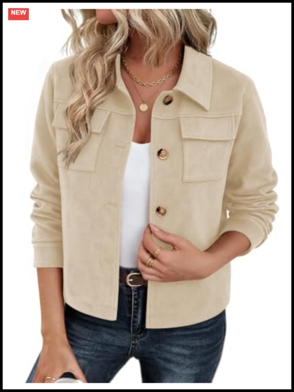 Faux Suede Cropped Shacket Jacket Button Down Loose Fit